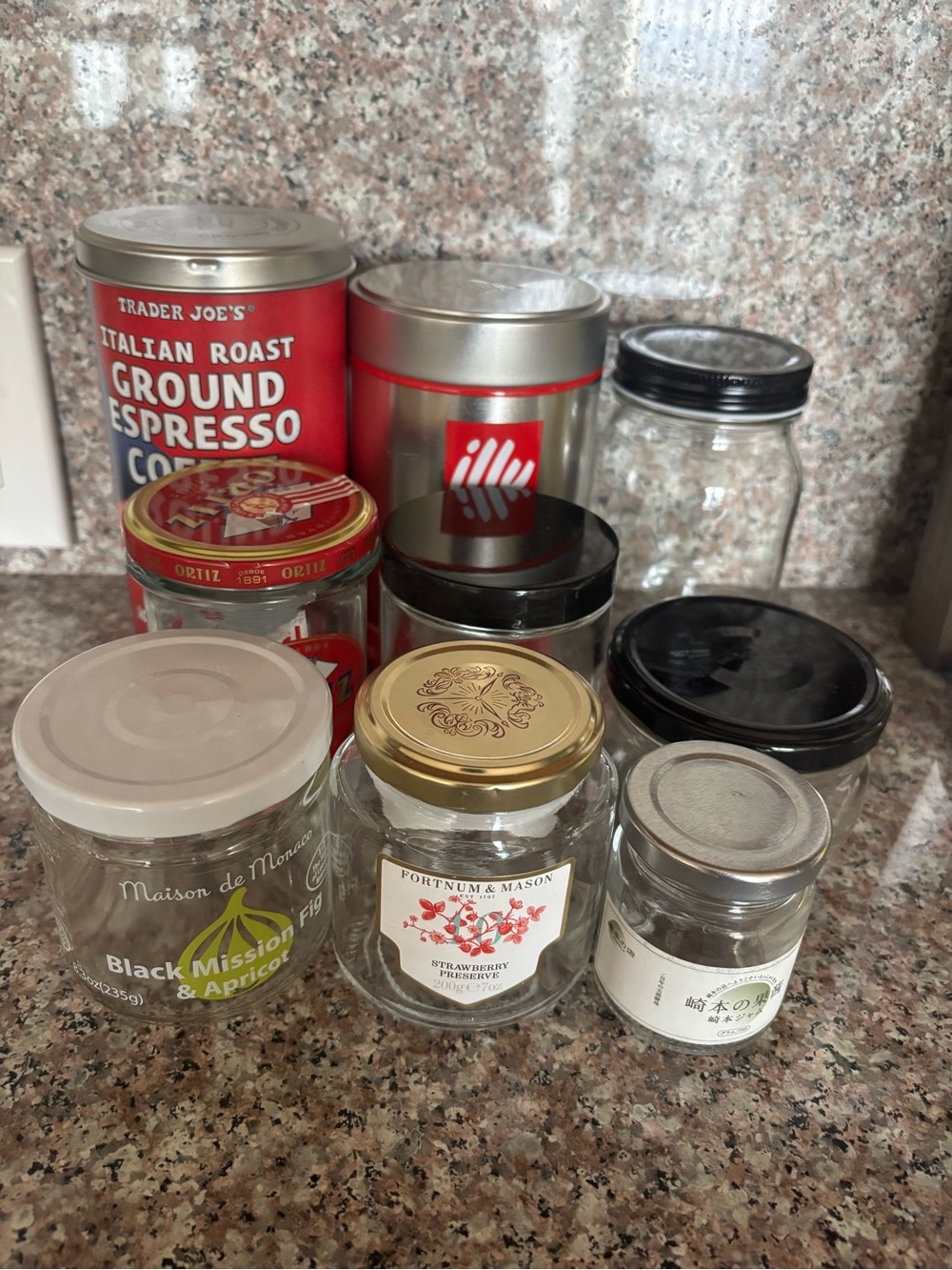 Empty food/jam/coffee jar/containers